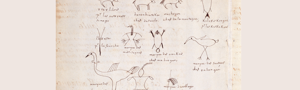 Pictographic signatures of Indigenous leaders on the Great Peace of Montréal document.