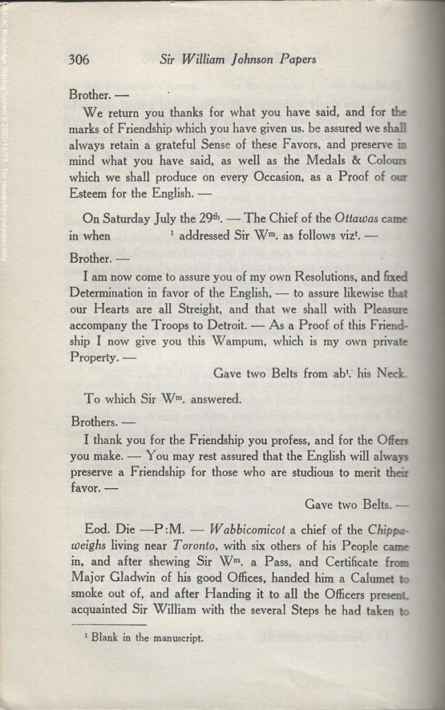 A page of text from the Sir William Johnson Papers.