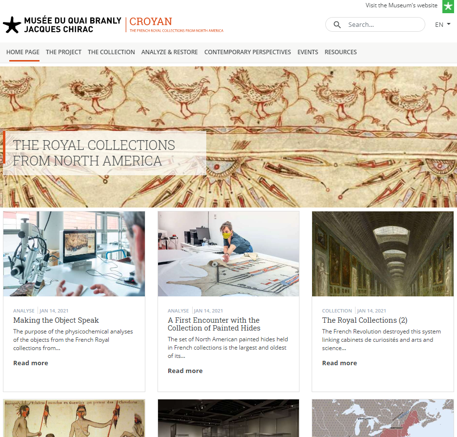 Screenshot of The Royal Collections from North America page of the Musée du quai Branly website.
